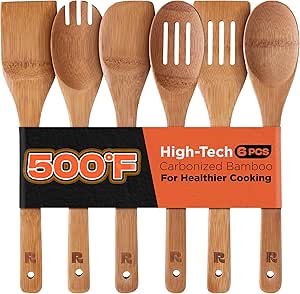 Bamboo Wooden Spoons for Cooking 6-Piece, Apartment Essentials Wood Spatula
