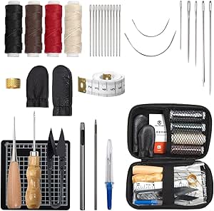 Leather Sewing & Repair Kit with Waxed Thread, Needles, Awl,